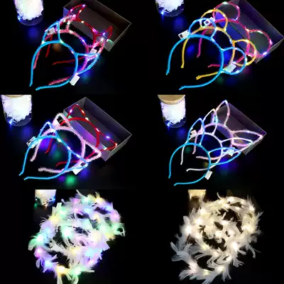 Luminous garland children's flashing cat ears headdress net red hair hoop horns luminous night market floor push small toy supply