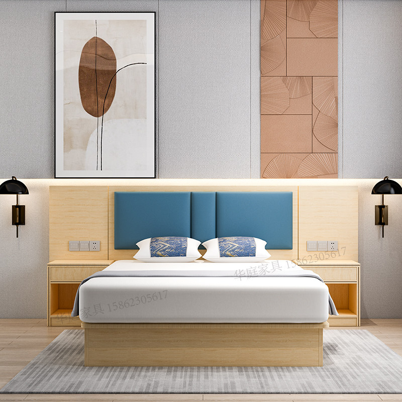 Guesthouse bed custom hotel furniture labeled full double bed room full double bed room special bed wooden plate