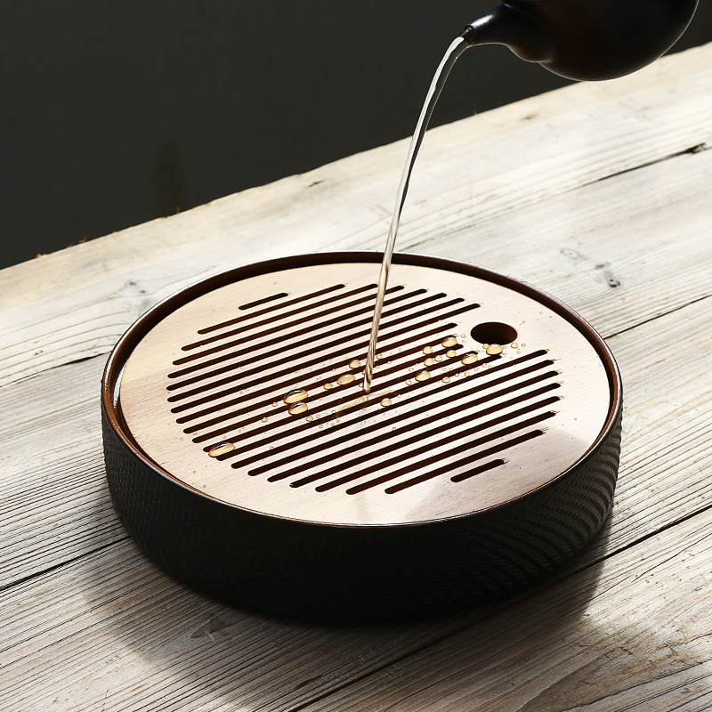 Morning Xiang Ceramics Small Tea Dish Round Storage Type Dry Foam Pan Tea Dao Kung Fu Bamboo tray Heavy Bamboo Tea Table Mini