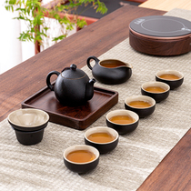 Japanese black pottery tea set set home ceramic whole set kung fu tea set retro office bubble teapot Cup