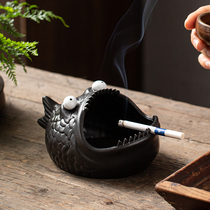 Cute cartoon piranha ceramic ashtray creative personality fashion windproof large living room household trend soot