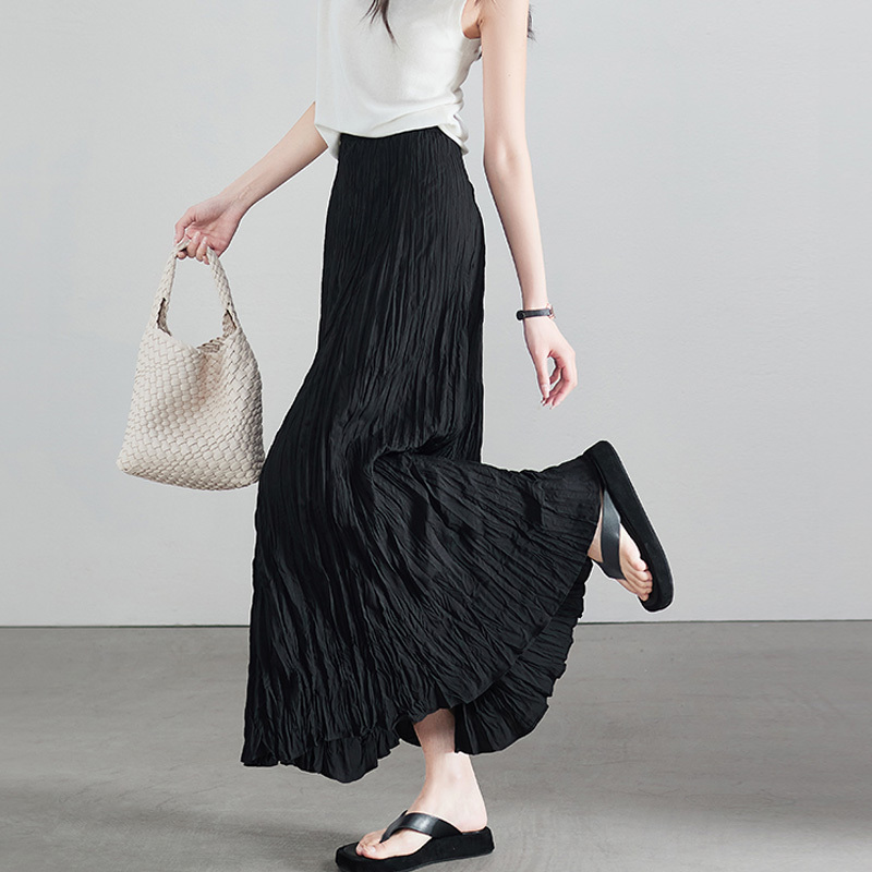 Japanese-Style Pleated Skirt 2026 Spring/Summer New Slimming A-Line Skirt Casual Large Hem Umbrella Skirt Floor-Length Pleated Long Skirt