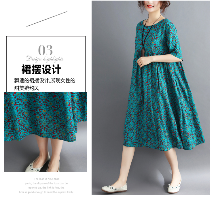 2018 kích thước lớn in hoa văn học khâu eo cao cotton qua váy dài đến đầu gối mùa hè mới tay ngắn - Sản phẩm HOT thời trang nữ cao cấp