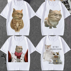 Funny and Fresh Ge Tingquan Cat Emoji Short-Sleeve T-Shirt for Men and Women, Prank Cat Ge Tingquan Student Top, Half-Sleeve T-Shirt for Summer