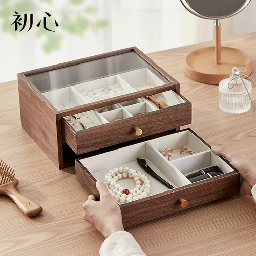初心 Деревянная коробочка для хранения, вместительное и большое ожерелье, серьги, ювелирное украшение, изысканный аксессуар, коробка для хранения, легкий роскошный стиль