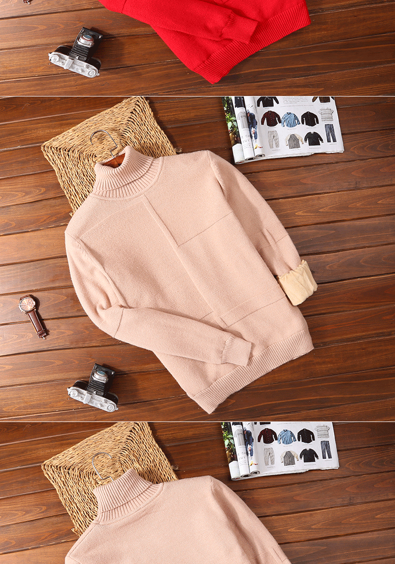 Mùa đông cộng với nhung dày áo len nam cổ cao phiên bản Hàn Quốc của sinh viên màu rắn áo len dài tay retro xu hướng quần áo nam áo len nam đẹp