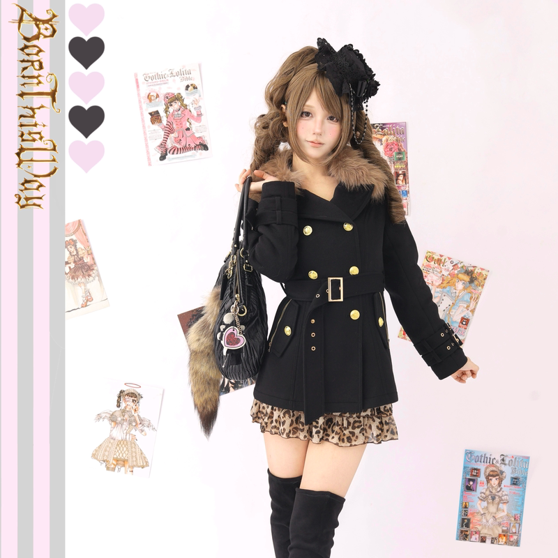 Bornthisway Is Made to Shine, Heavy-Duty Japanese Vintage Style Double-Breasted Wool Coat with Fur Collar Bornthisway Is Made to Shine, Heavy-Duty Japanese Vintage Style Double-Breasted Wool Coat with Fur Collar