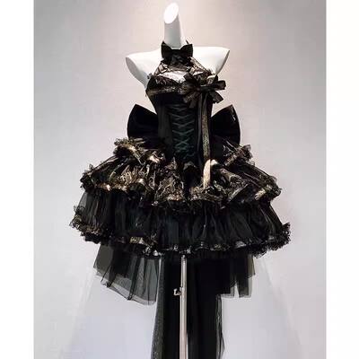 Rich young lady [First Kiss Ribbon] Ballet-style black lolita dress Heavy Industry princess dress halter dress