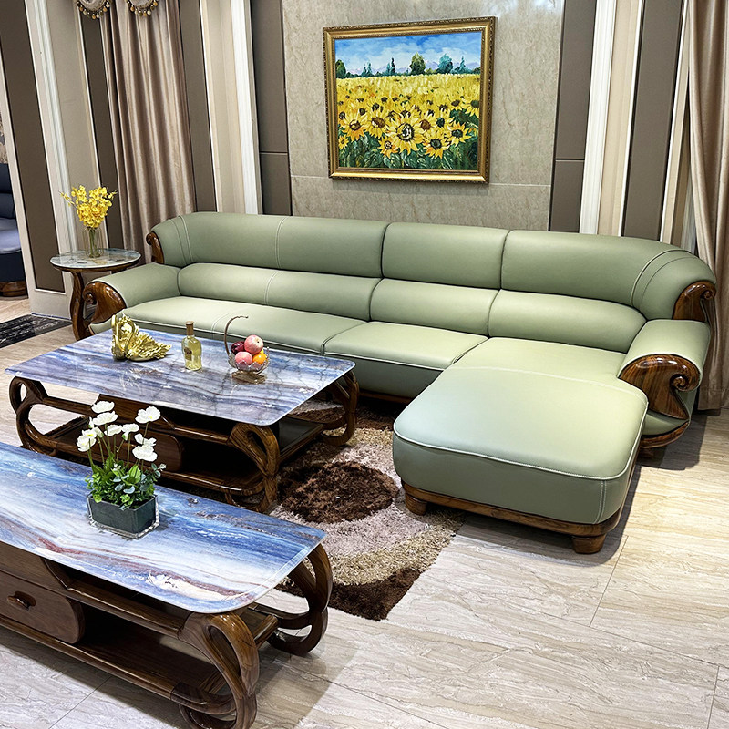 New Chinese style imperial concubine sofa living room furniture light luxury Nordic solid wood corner sofa simple ebony wood leather combination