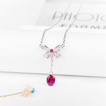 Ruby Necklace 925 pure silver 2020 new light luxury small fresh lock bone chain woman synthetic ruby pendant