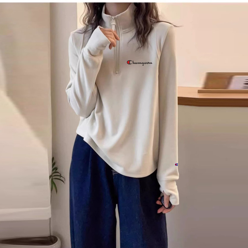 Champion Lingyu Half-Zip Stand-Up Collar Sweatshirt, Spring Regular Shoulder Slim-Fit Pullover, Long-Sleeve Base Layer Top for Hiking and Cycling