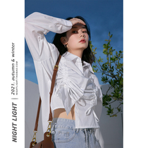 Luminous ins pure desire to draw rope design Sensation Shirt Woman 2021 Fall new retro Casual Minus Age 100 Hitch Blouse