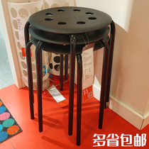 Simple plastic round stool with simple square stool stool eight-hole stool Portable adult chair dining chair Fashion round stool bench
