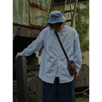 Crisis youth long-sleeved shirt mens autumn retro Chinese solid color loose Joker shirt Japanese wear college tide