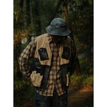 Crisis youth multi-pocket dirty printing color denim vest men and women Japanese retro loose horizontal version sleeveless shoulder