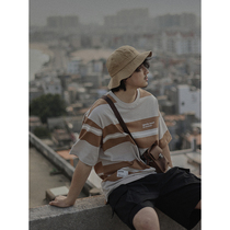 Crisis youth Japanese short sleeve male fashion brand Japanese retro loose 2021 new summer stripes t-shirt clothes