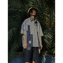 Crisis Youth Summer Mens Shirt Loose Day Ensemble Personality Tide Casual Splicing Stripes Collared Shirt Short Sleeves