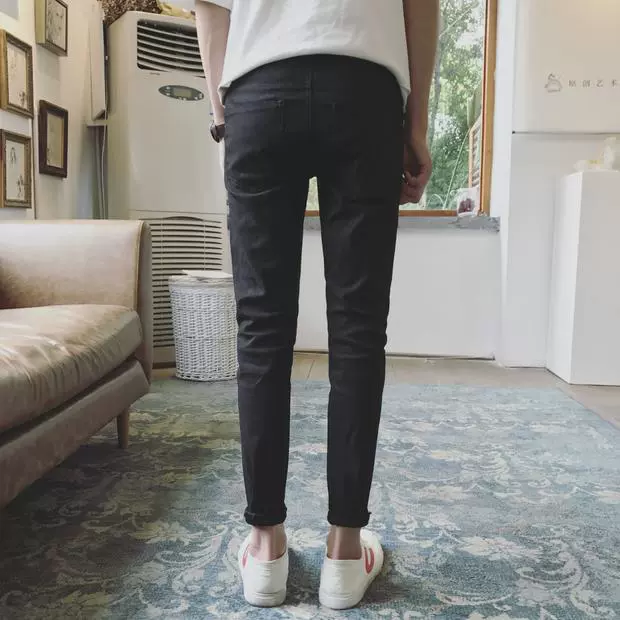 2018 mới giản dị lỗ chín điểm quần jean nhỏ ngắn nam quần áo hè 150cm sinh viên cao - Quần jean quần áo thời trang