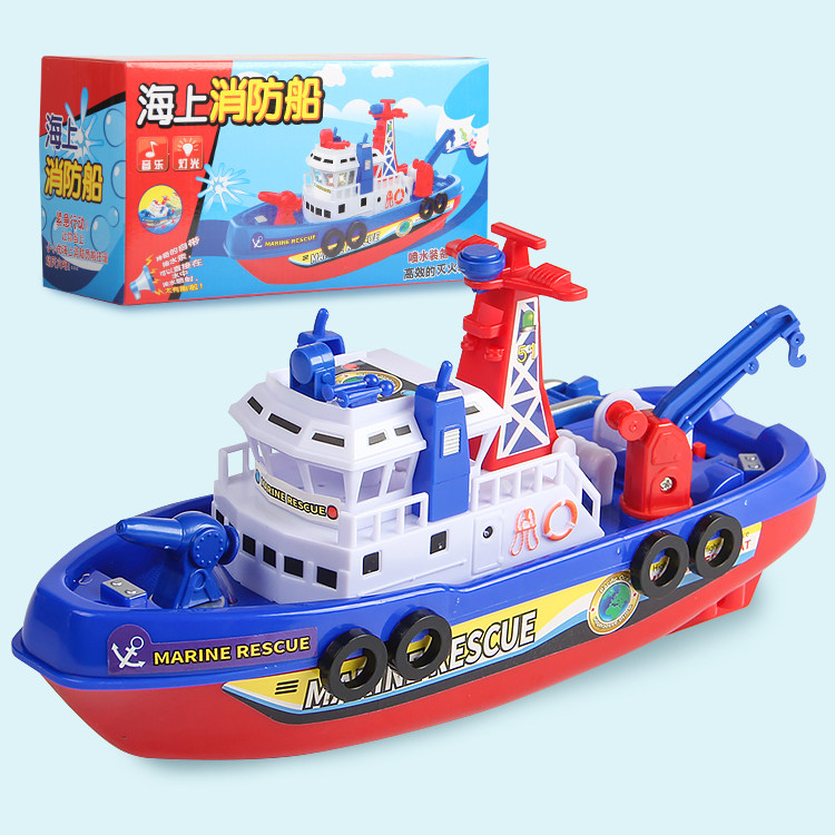 Launchable simulation model ship electric spray fire boat with light music warship children's boys and girls toy