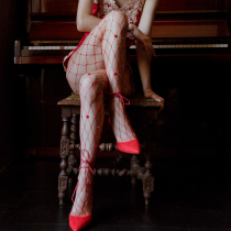 Sexy Spice Silk Stockings Red Loving Hot Drilling Fishing Nets Socks Large Nets Pantyhose Red Tennis Pants