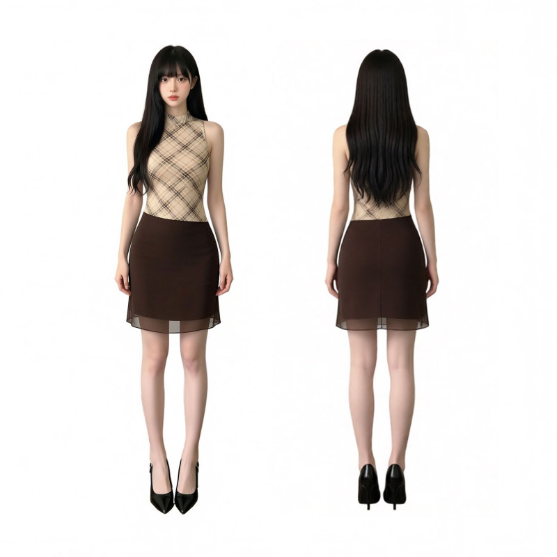 Zhang Hanzhan Retro Plaid Camisole for Women, New Summer Design, Plaid Waist-Cinching Sleeveless Inner Top for Women