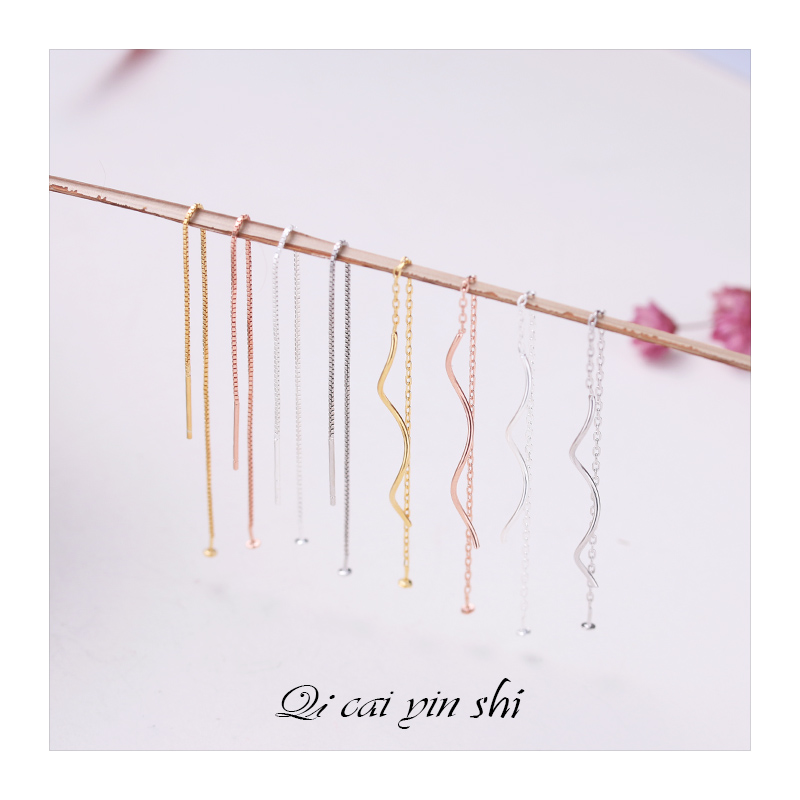 S925 Pure Silver Temperament 100 Hitch Accessories DIY Strings Beads Wave Long Prints Ear Necklace Earrings Earrings Anti-Allergy