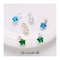 S925 sterling silver blue green diamond star five-pointed star pendant diy necklace without chain single pendant simple simple