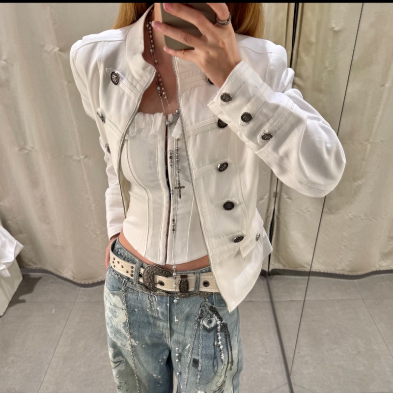 Za's New Summer Women's Clothing, French Retro Napoleon Style Double-Breasted Stand-Up Collar Blazer 2790498