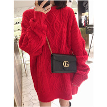  Plus size sweater womens Korean fashion loose and lazy style twist plus velvet thickening mid-length 2020 new autumn and winter clothes