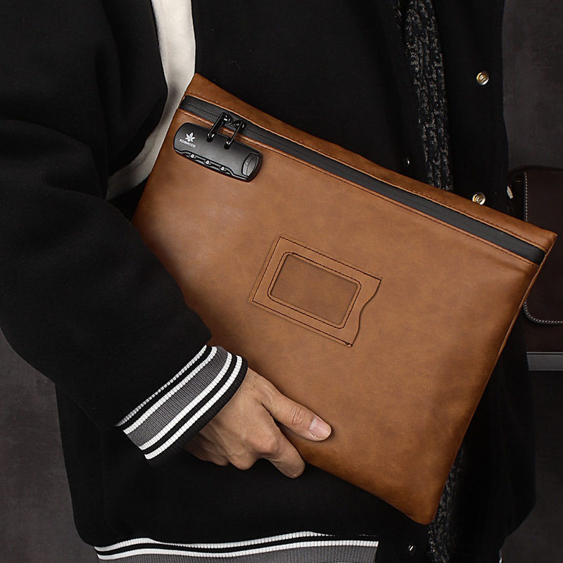 New Business Password-Locked Document Bag A4 Large-Capacity Office Document Storage Leather Document Bag