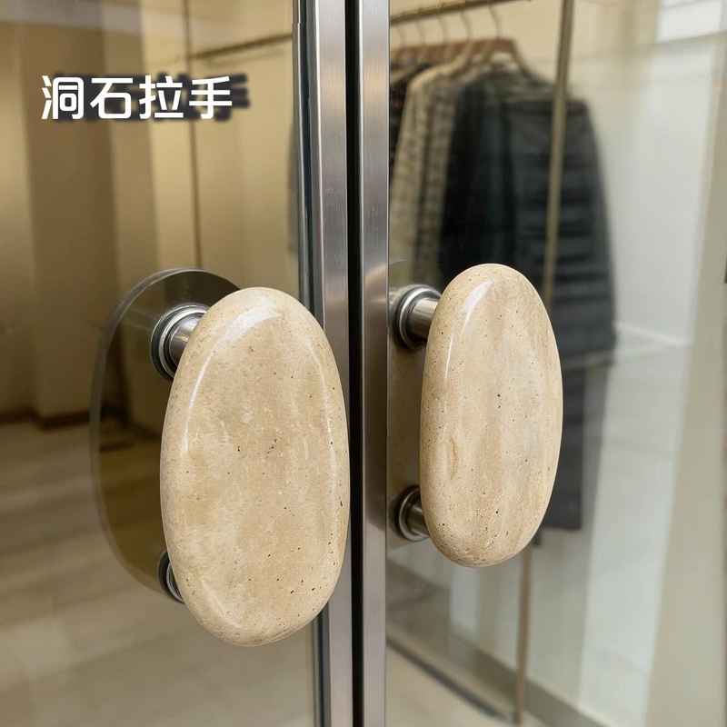 Natural Marble Door Handle, Light Luxury Marble Glass Door Handle, Universal Wooden Door Handle for Clothing Stores and Guesthouses