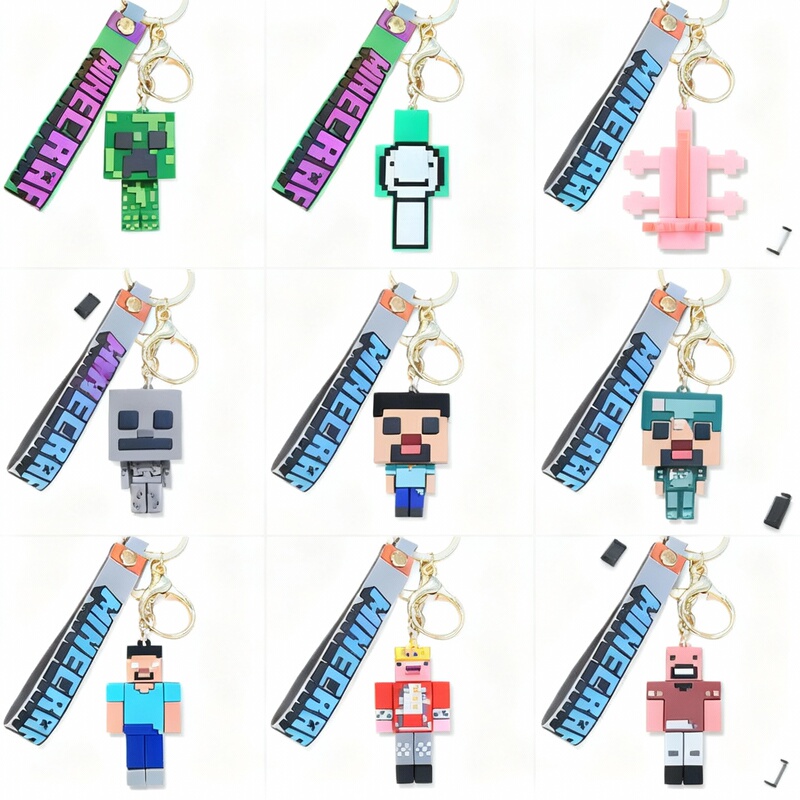 3D Soft Rubber Minecraft Movie-Style Figurine Keychain, Minecraft Merchandise Game Pendant