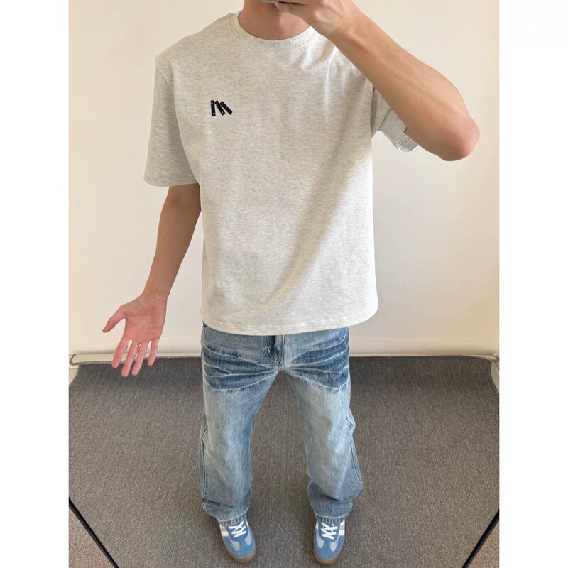 Casual Embroidered Small Neckline Round Neck Straight Shoulder Slim Short-Sleeved T-Shirt Men's Summer Quick-Drying Breathable Fitness Base Shirt Casual Embroidered Small Neckline Round Neck Straight Shoulder Slim Short-Sleeved T-Shirt Men's Summer Quick-Drying Breathable Fitness Base Shirt