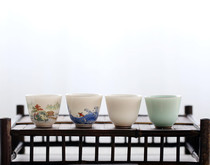 Dehua Chinese style glazed sheep fat jade white porcelain tea cup Master cup wide-mouth celadon gold silk tea landscape cup ml