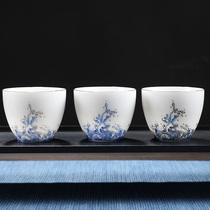 Tea cup Ceramic single green and white porcelain tea cup Small single Kung Fu tea cup Master single cup Jingdezhen tea set
