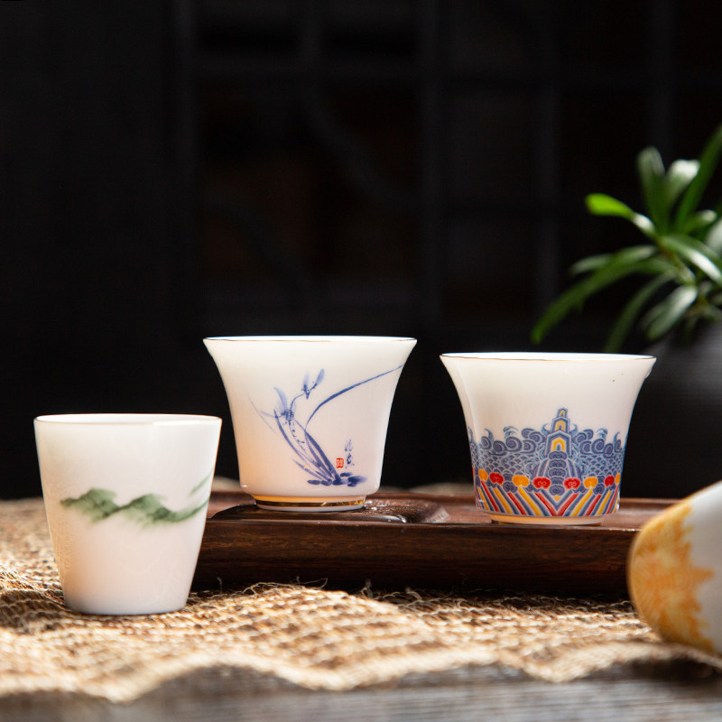 Glaze color color Chinese white ceramic court wind natural small ink with blue wide mouth yellow straight mouth cup ml