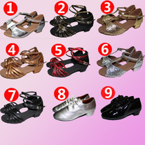Childrens Latin dance shoes for boys and girls soft-soled practice shoes modern professional national standard dance shoes genuine leather summer mid-heel