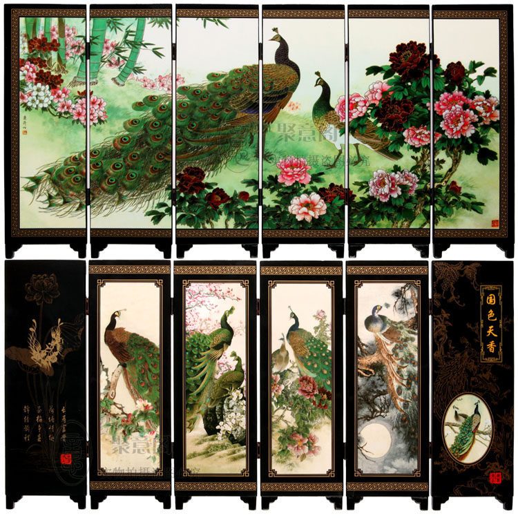 Ethnic Gift Lacquer Imitation Ancient Six-sided Small Screen Handicrafts Pendulum with Chinese Characteristic Gifts for Old Foreign