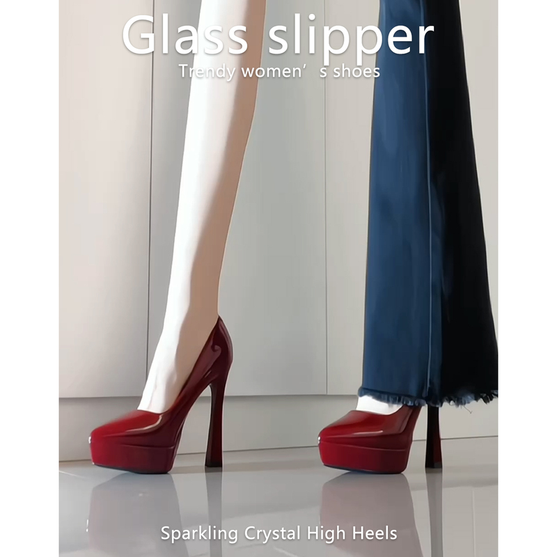 Burgundy Wedding Shoes for Women, Spring and Autumn High Heels, Chunky Heel, Platform for Petite Women, Thick Sole, Pointed Toe, Patent Leather Single Shoes, 12cm Burgundy Wedding Shoes for Women, Spring and Autumn High Heels, Chunky Heel, Platform for Petite Women, Thick Sole, Pointed Toe, Patent Leather Single Shoes, 12cm