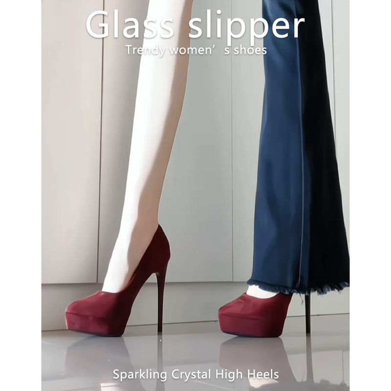 Burgundy High-Heeled Shoes for Women 2026 Spring and Autumn New Style Stiletto Waterproof Platform Elegant Sexy Runway Pointed Toe Suede Shoes
