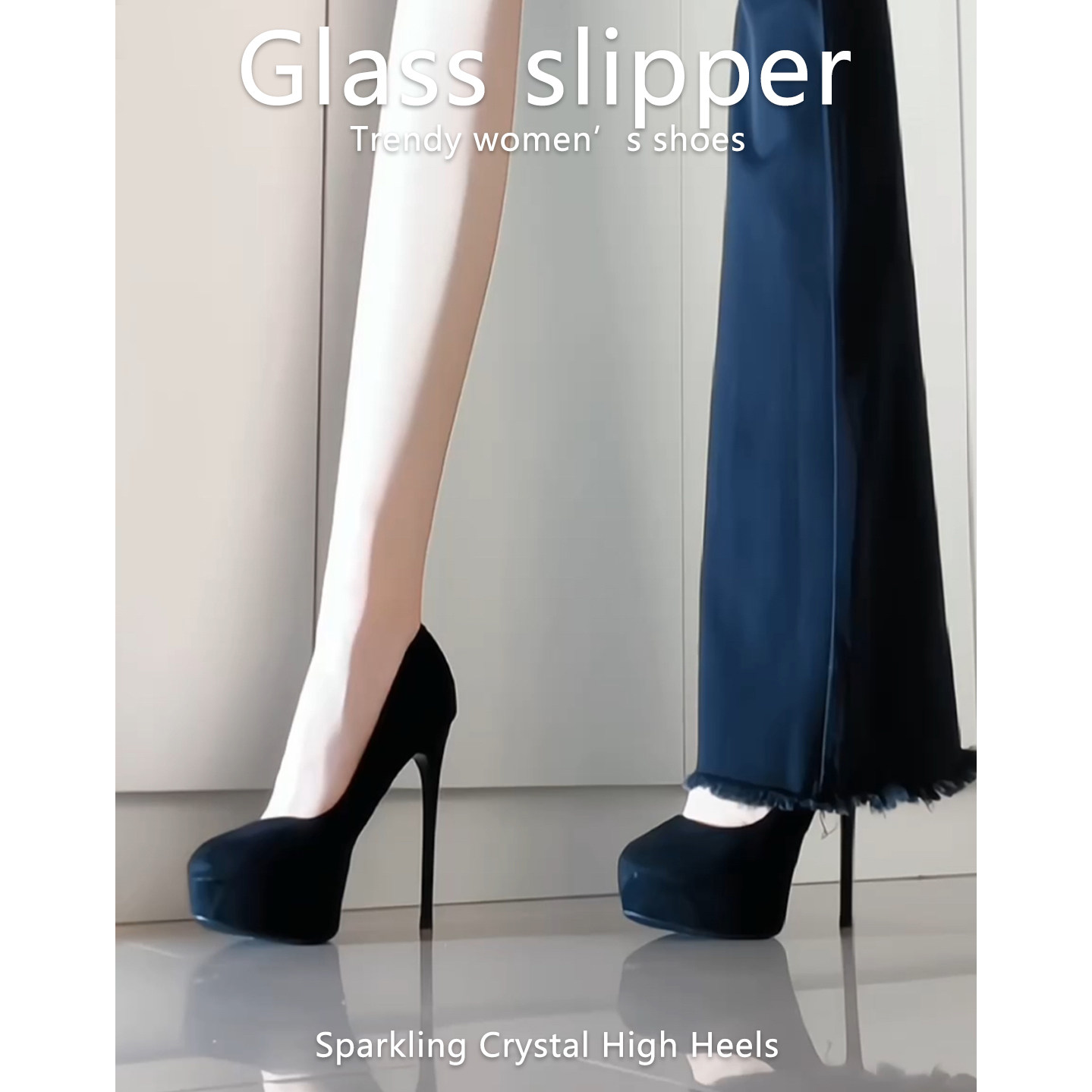 2026 Spring/Autumn New Style Elegant Black Waterproof Platform High Heels for Women, 12cm Stiletto Heel, Shallow Mouth, Round Toe, Suede Single Shoes