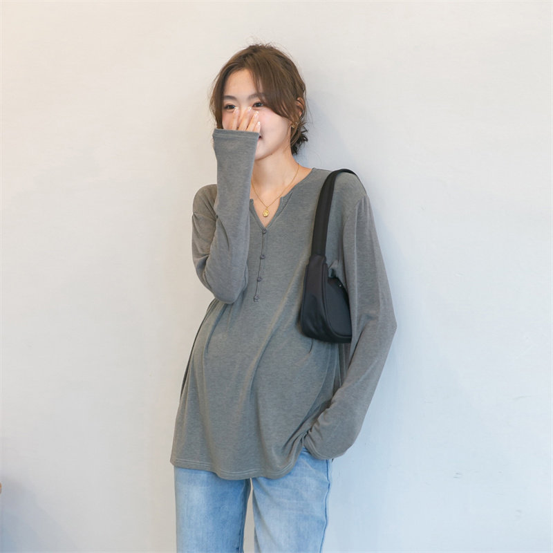 Maternity Wear Modal V-Neck T-Shirt Base Layer 2026 New Summer Short-Sleeved Gray Versatile Long-Sleeved Top Maternity Wear Modal V-Neck T-Shirt Base Layer 2026 New Summer Short-Sleeved Gray Versatile Long-Sleeved Top