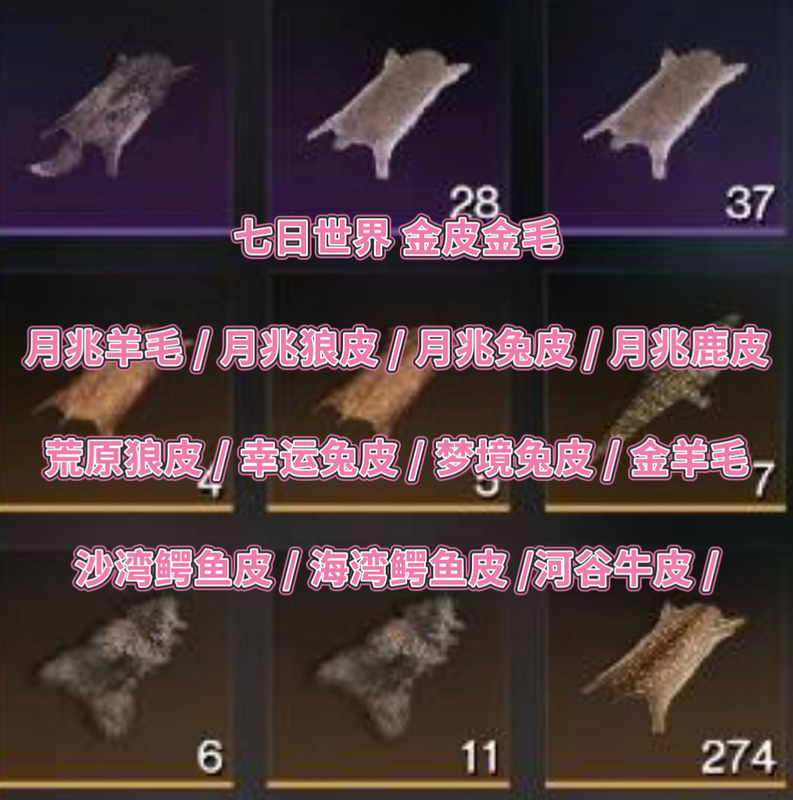 Seven-Day World Golden Fur, Golden Retriever Fur, Moonlight Wool, Wolf Fur, Rabbit Fur, Deer Fur, Steppe Wolf Fur, Lucky Dream, Crocodile, Cow Seven-Day World Golden Fur, Golden Retriever Fur, Moonlight Wool, Wolf Fur, Rabbit Fur, Deer Fur, Steppe Wolf Fur, Lucky Dream, Crocodile, Cow