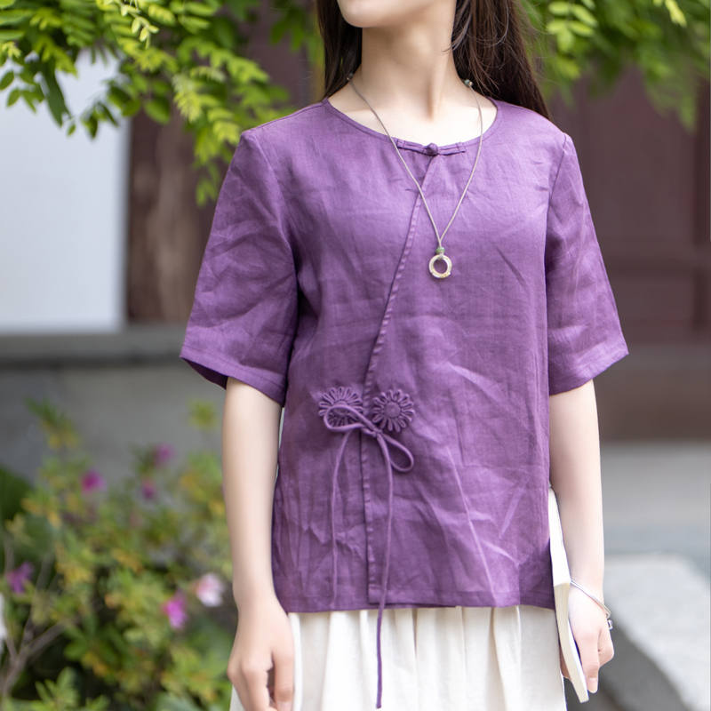 Yu muốn (Qinger) người trà phụ nữ Trung Quốc mặc cổ điển nghệ thuật loose-fitting lớn mã lanh mùa hè ngắn tay hàng đầu