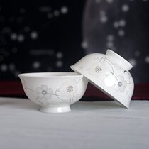 Authentic Jingdezhen Chinese high-grade bone china flower single Bowl flower language Snow Lotus high foot rice bowl ceramic bowl butterfly tableware
