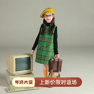大耳象女童毛呢格子背心裙冬季新款宝儿毛呢厚保暖羊毛连衣裙子