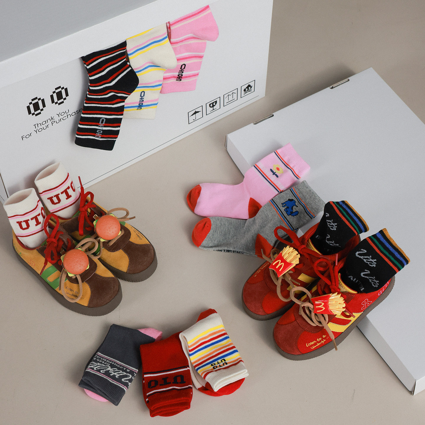 Big Ear Elephant Girls Contrast Color Striped Socks 2026 Four Seasons New Baoer Versatile Moisture-Absorbing Breathable Socks Mid-Tube Socks