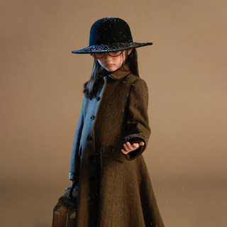 Utouto big ear elephant girls herringbone lapel wool coat 2025 winter new style baoer wool thick coat