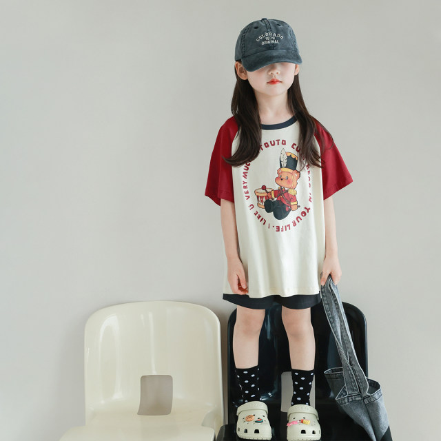 utouto Big Ear Elephant Girls Pleated Solid Color Shorts 2024 Summer Style Baby Girls Solid Color Casual All-match Pants