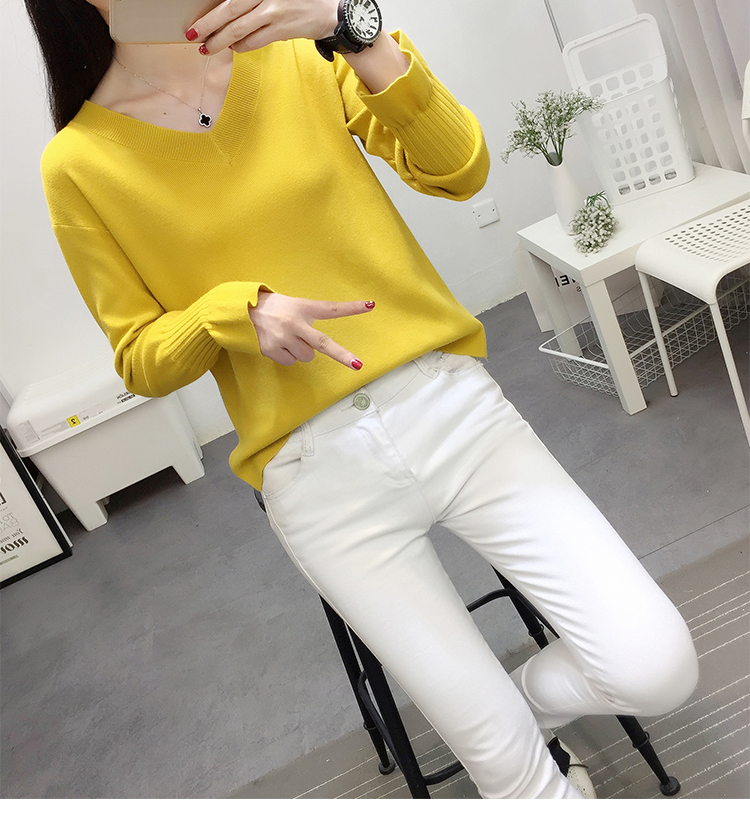 2018 thời trang mới hoang dã cổ chữ V xù lông dài tay đan đáy áo ngắn đoạn áo len nữ áo len nữ đẹp